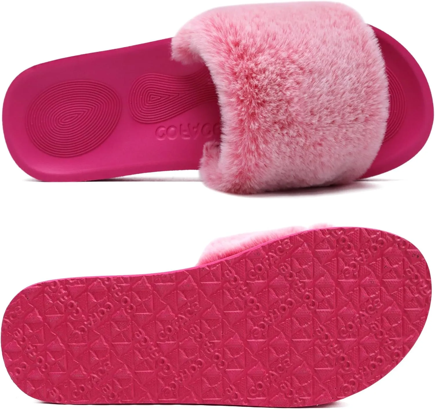 COFACE Womens Slides Fuzzy Slippers Open Toe Fluff Slippers With Arch Support Plantar Fasciitis Orthotic Slippers Women House Shoes
