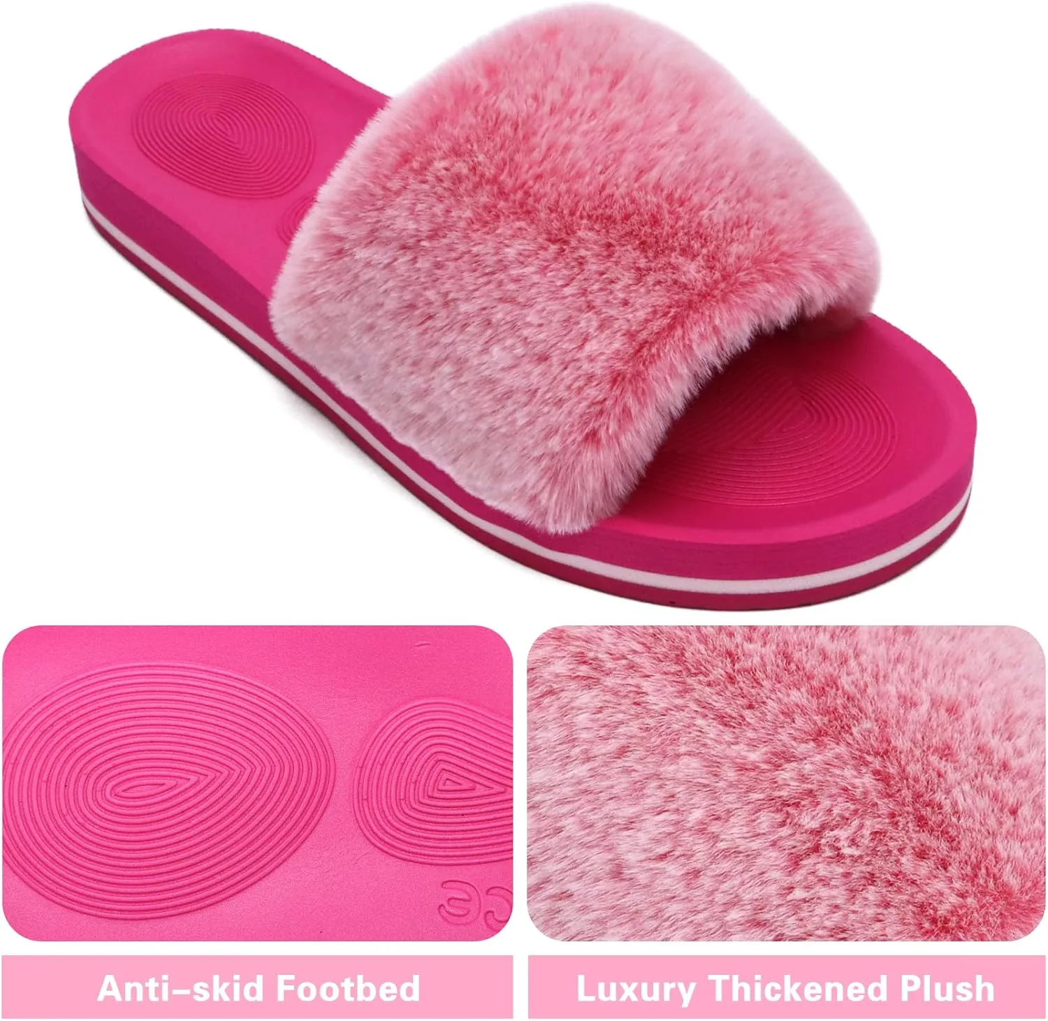 COFACE Womens Slides Fuzzy Slippers Open Toe Fluff Slippers With Arch Support Plantar Fasciitis Orthotic Slippers Women House Shoes