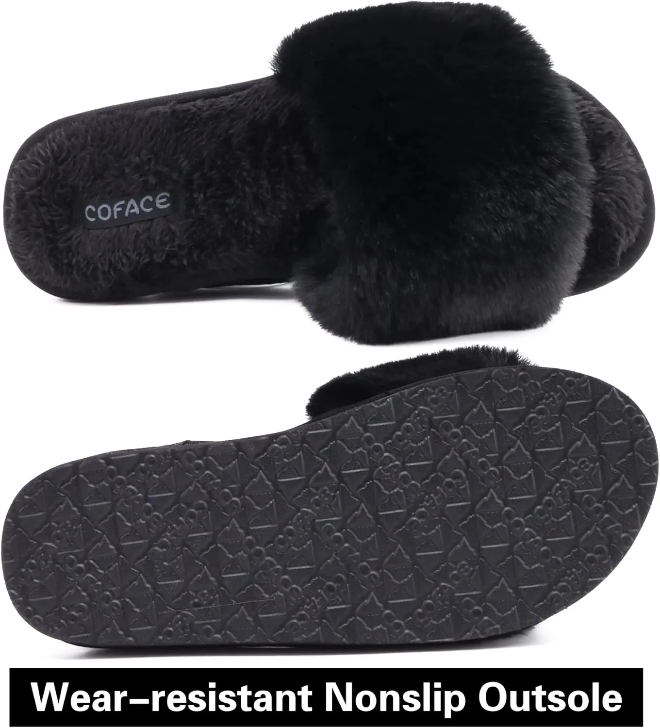 COFACE Womens Slides Fuzzy Slippers Open Toe Fluff Slippers With Arch Support Plantar Fasciitis Orthotic Slippers Women House Shoes