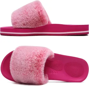 COFACE Womens Slides Fuzzy Slippers Open Toe Fluff Slippers With Arch Support Plantar Fasciitis Orthotic Slippers Women House Shoes
