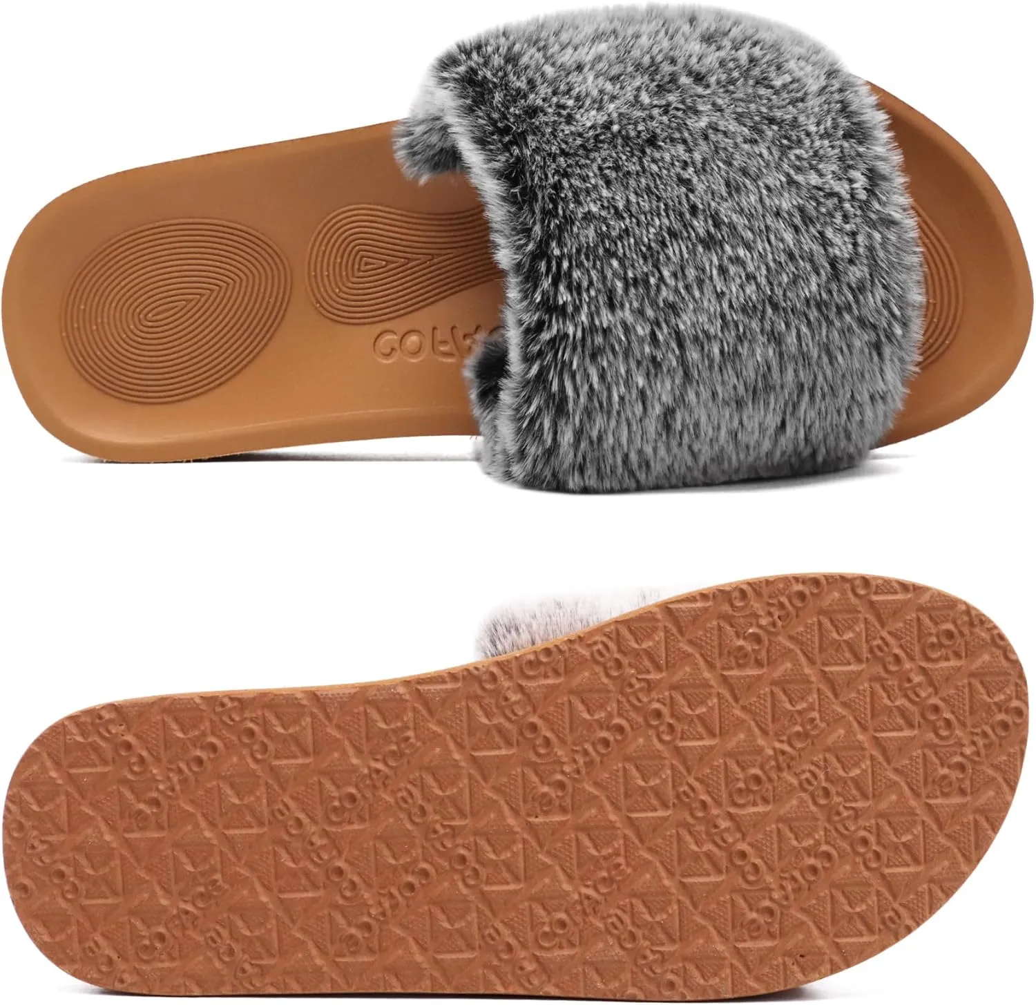 COFACE Womens Slides Fuzzy Slippers Open Toe Fluff Slippers With Arch Support Plantar Fasciitis Orthotic Slippers Women House Shoes