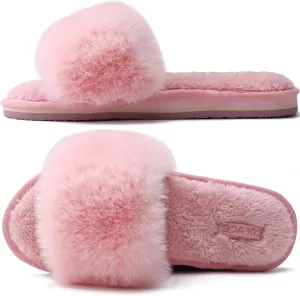 COFACE Womens Slides Fuzzy Slippers Open Toe Fluff Slippers With Arch Support Plantar Fasciitis Orthotic Slippers Women House Shoes