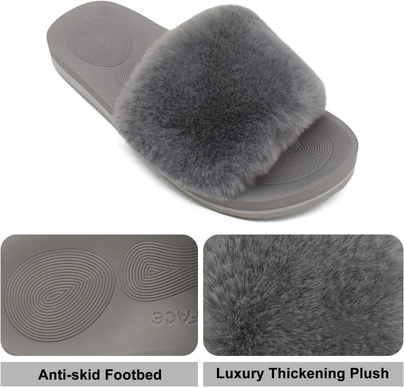 COFACE Womens Slides Fuzzy Slippers Open Toe Fluff Slippers With Arch Support Plantar Fasciitis Orthotic Slippers Women House Shoes
