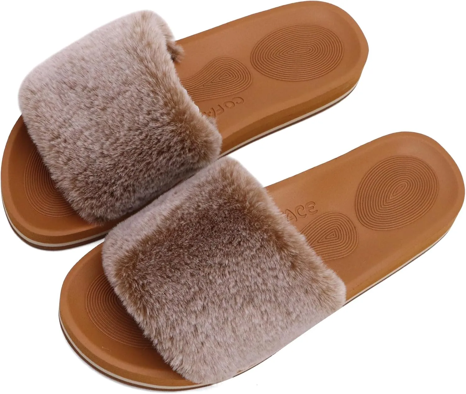 COFACE Womens Slides Fuzzy Slippers Open Toe Fluff Slippers With Arch Support Plantar Fasciitis Orthotic Slippers Women House Shoes