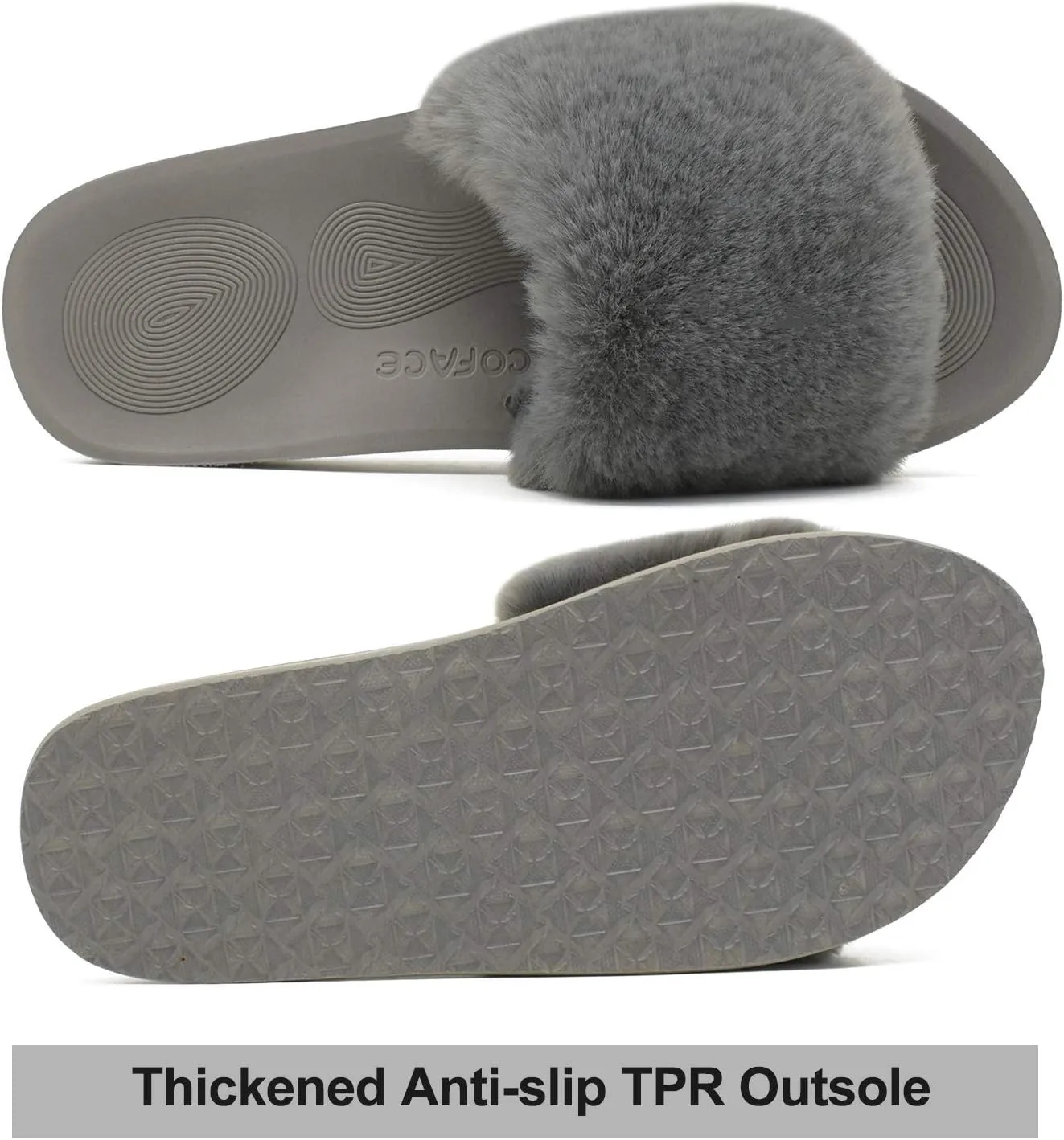 COFACE Womens Slides Fuzzy Slippers Open Toe Fluff Slippers With Arch Support Plantar Fasciitis Orthotic Slippers Women House Shoes