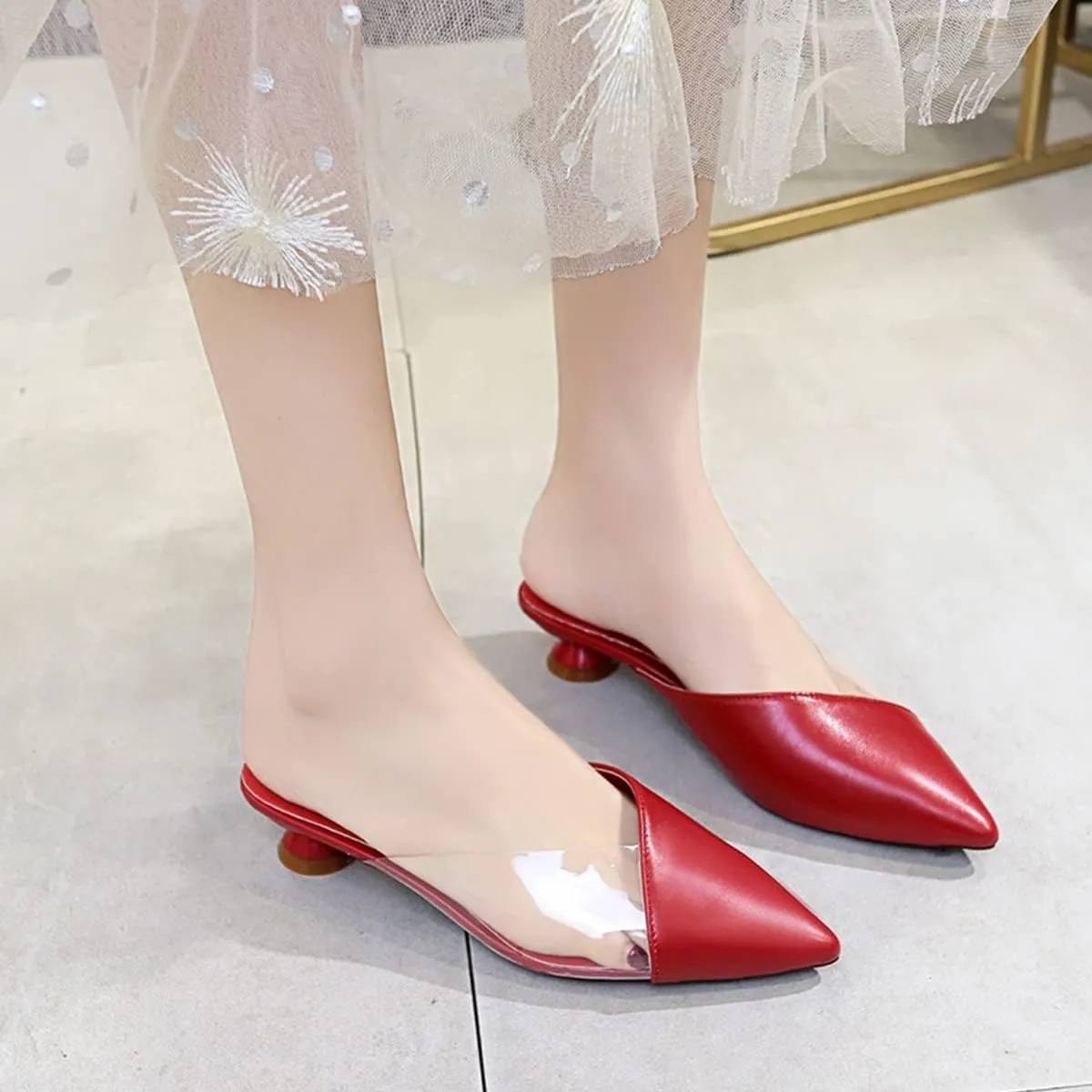 Comfortable Kitten Low Heel Mules Pointed Closed Toe Pumps for Women Slip On Slides Shoes Dressy Casual