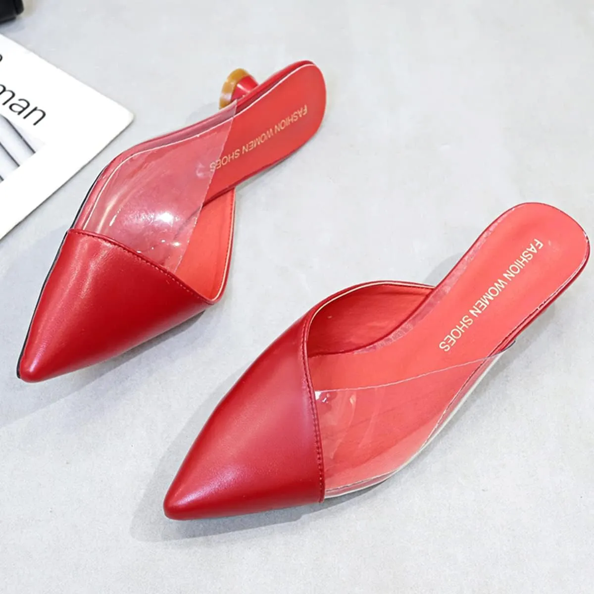 Comfortable Kitten Low Heel Mules Pointed Closed Toe Pumps for Women Slip On Slides Shoes Dressy Casual