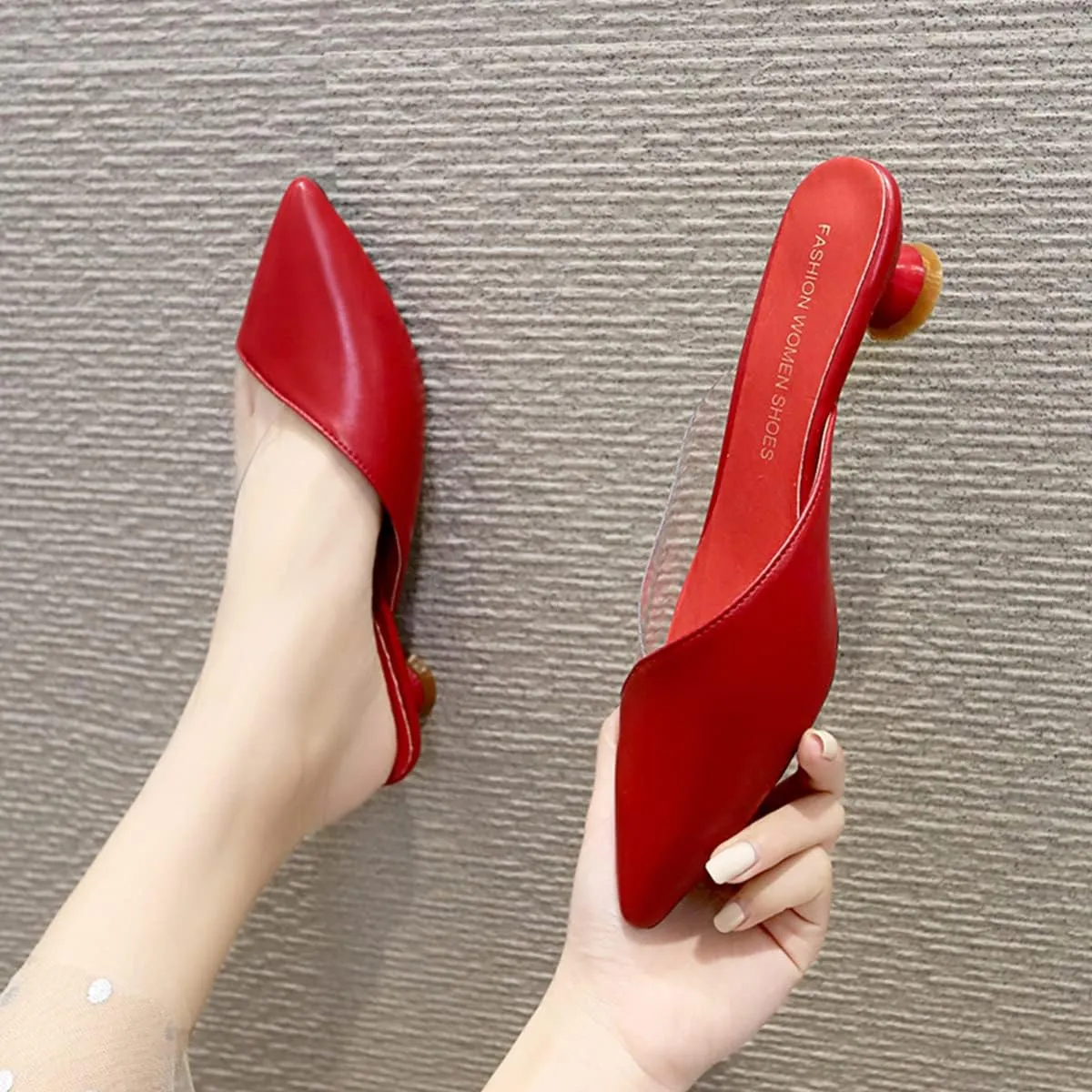Comfortable Kitten Low Heel Mules Pointed Closed Toe Pumps for Women Slip On Slides Shoes Dressy Casual