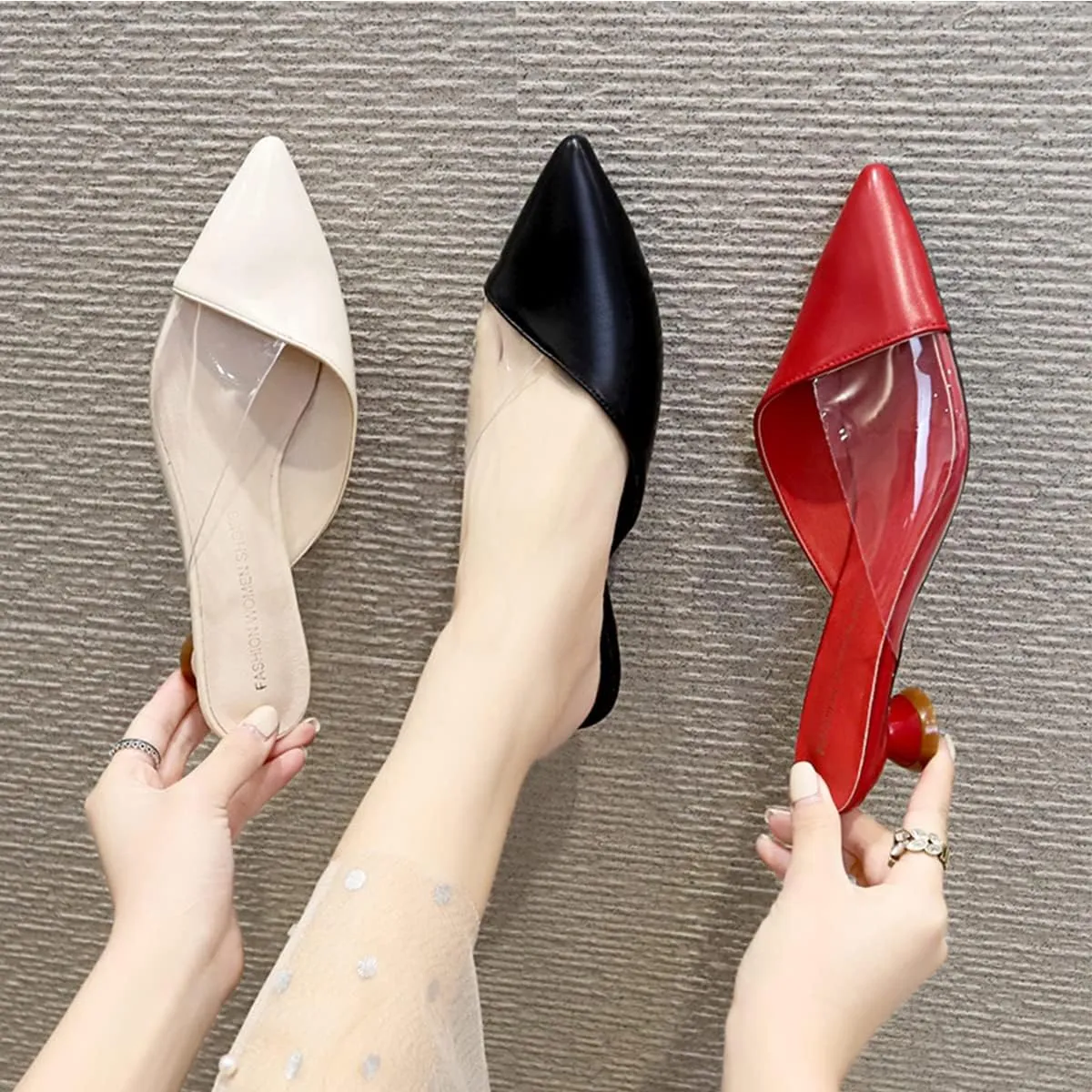 Comfortable Kitten Low Heel Mules Pointed Closed Toe Pumps for Women Slip On Slides Shoes Dressy Casual
