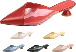 Comfortable Kitten Low Heel Mules Pointed Closed Toe Pumps for Women Slip On Slides Shoes Dressy Casual