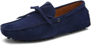 Comodish for Men Mens Loafers Flat Heel Flexible Resistant Genuine Leather Round Toe Stitching Details Suede Vamp Deck Shoes Fashion Slip On