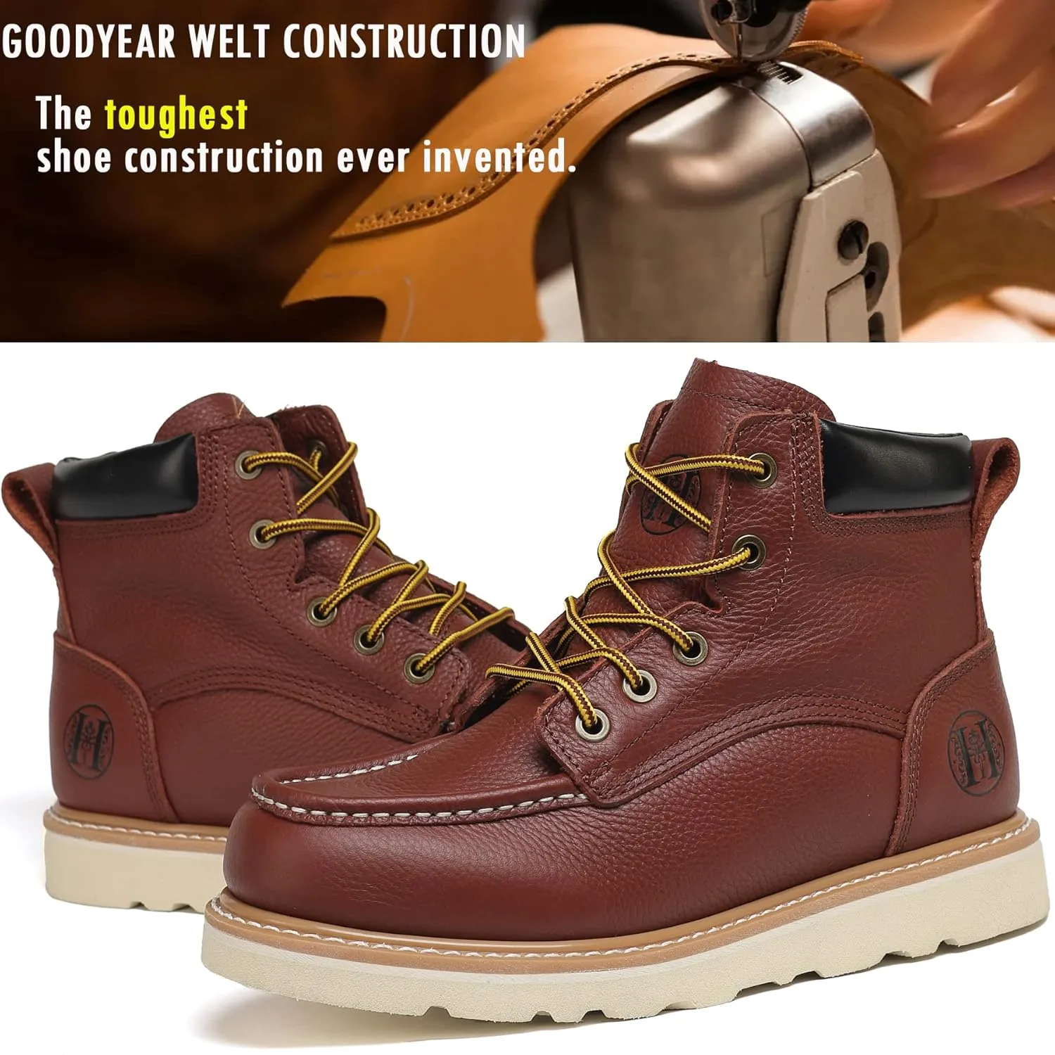 CONRAD Men's Moc Toe Safety Work Boots: 6" & 8" Soft Toe, Composite Toe, Waterproof, Slip Resistant, Puncture-proof EH Safety Boots