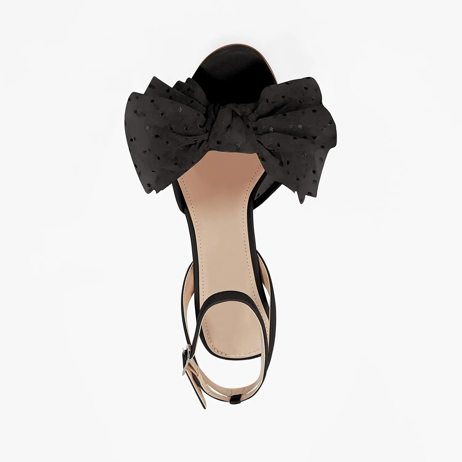 Coutgo Womens Bow Tie Heels Sandals Slingback Peep Toe Wedding Heels Mesh High Stiletto Heel Summer Cute Wedding Bridal Shoes