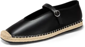 Coutgo Womens Espadrilles Mary Jane Flats Closed Sqaure Toe Mesh Ballet Flats Comfortable Dress Shoes
