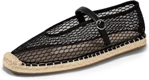 Coutgo Womens Espadrilles Mary Jane Flats Closed Sqaure Toe Mesh Ballet Flats Comfortable Dress Shoes