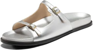 Coutgo Womens Flat Sandals Comfortable Wide Width Slides Double Strap Adjustable Buckle Slip on Shoes