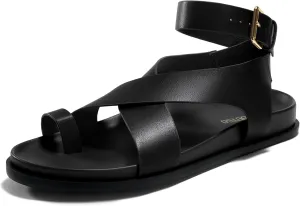 Coutgo Womens Flat Thong Sandals Beach Criss Cross Ankle Buckle Strap Comfortable Footbed Summer Sandal