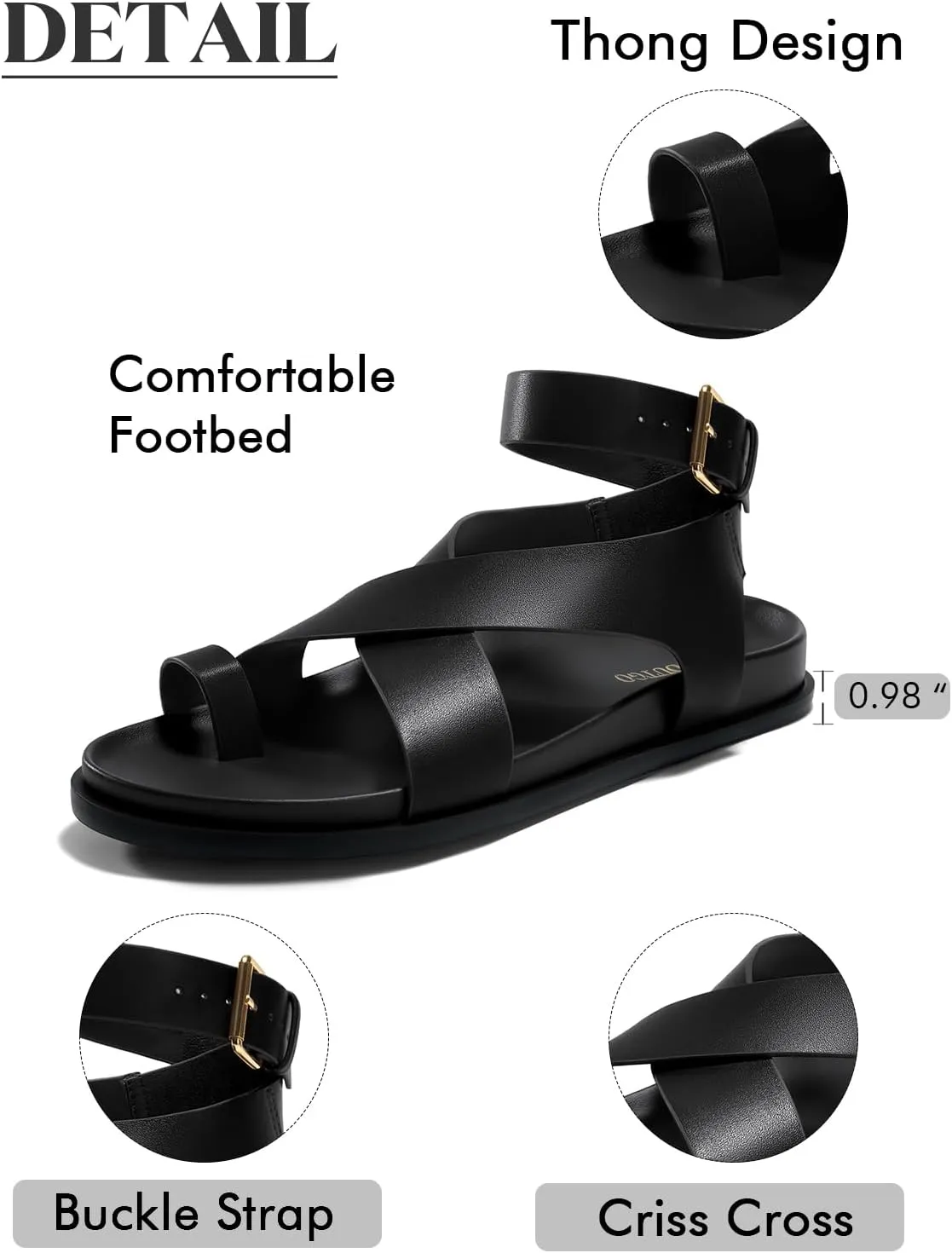 Coutgo Womens Flat Thong Sandals Beach Criss Cross Ankle Buckle Strap Comfortable Footbed Summer Sandal