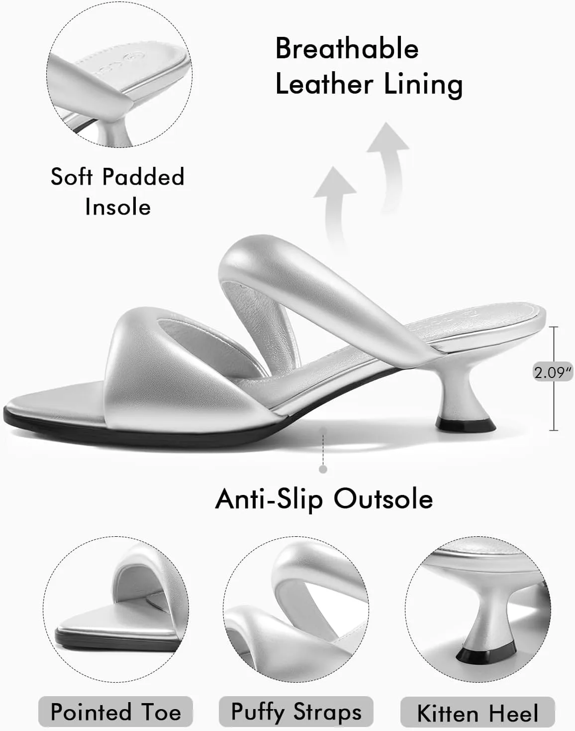 Coutgo Womens Kitten Heels Mules Pointed Open Toe Sandals Double Strap Slip on Prom Dress Shoes