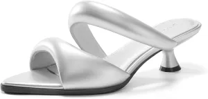 Coutgo Womens Kitten Heels Mules Pointed Open Toe Sandals Double Strap Slip on Prom Dress Shoes