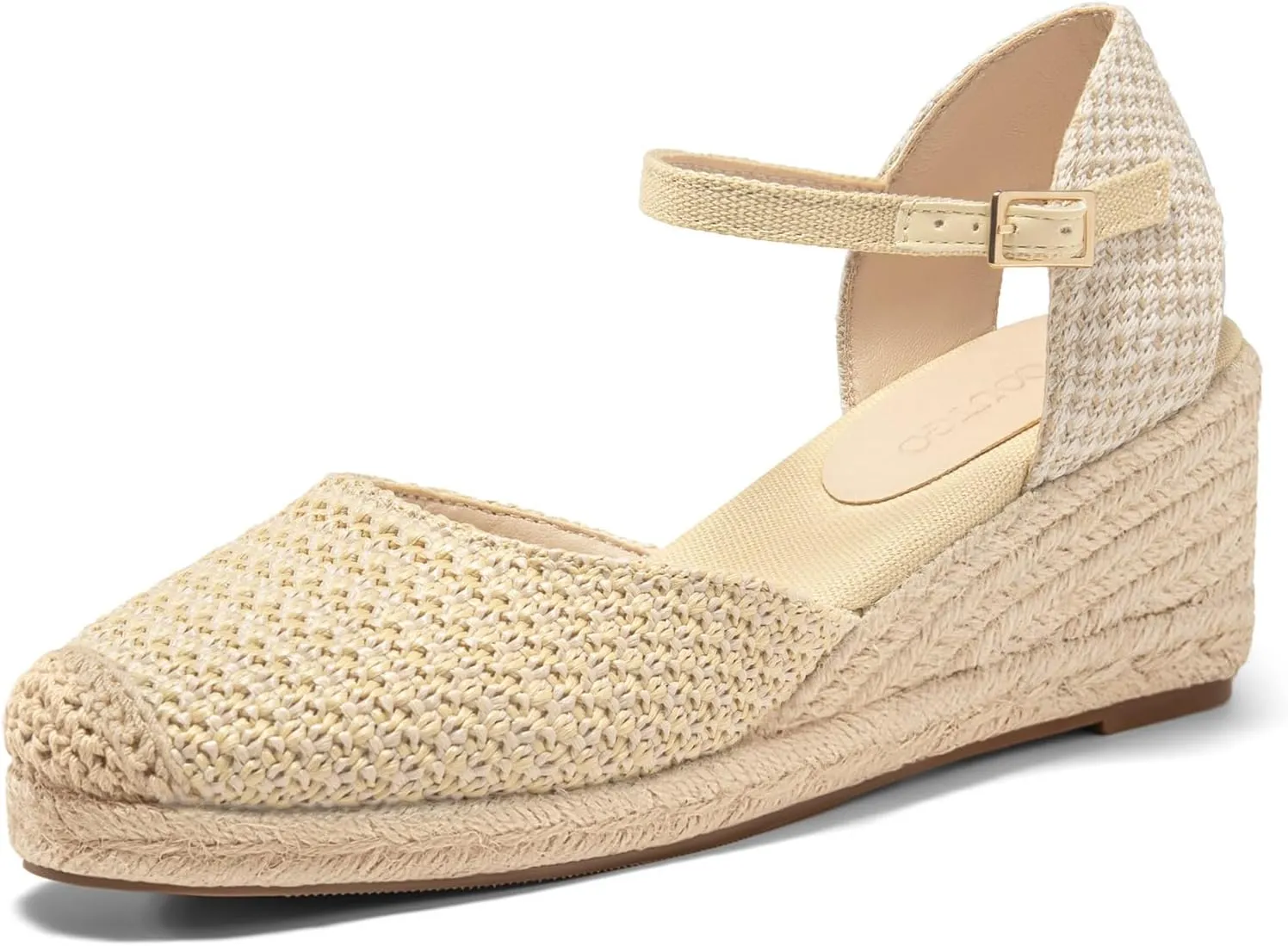 Coutgo Womens Platform Wedge Sandals Espadrilles Raffia Closed Toe Heels Ankle Buckle Strap Summer Beach Shoes