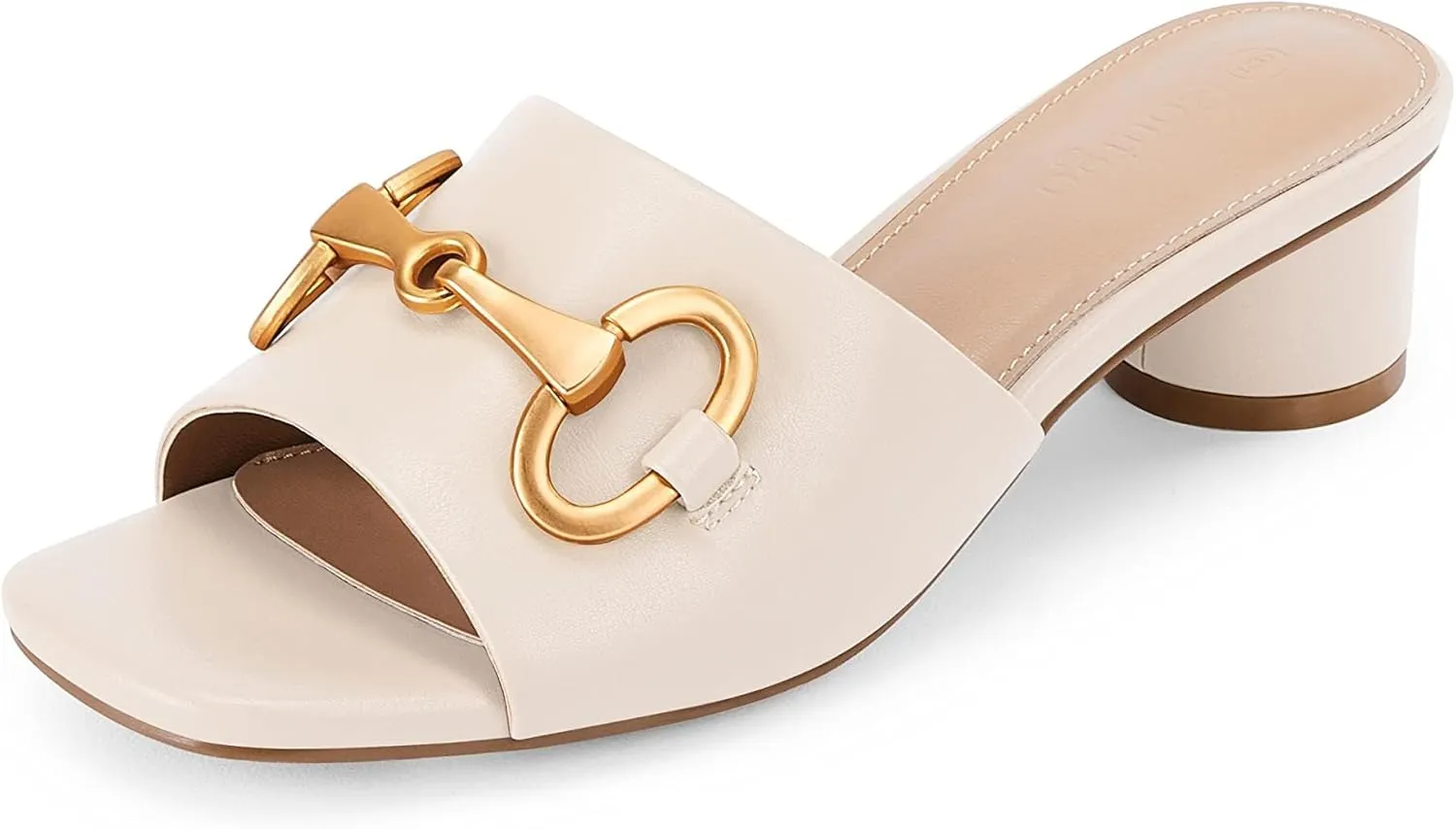 Coutgo Women's Slide Sandals Square Open Toe Slip on Comfortable Mules Block Low Heel Metal Chain Dressy Shoes