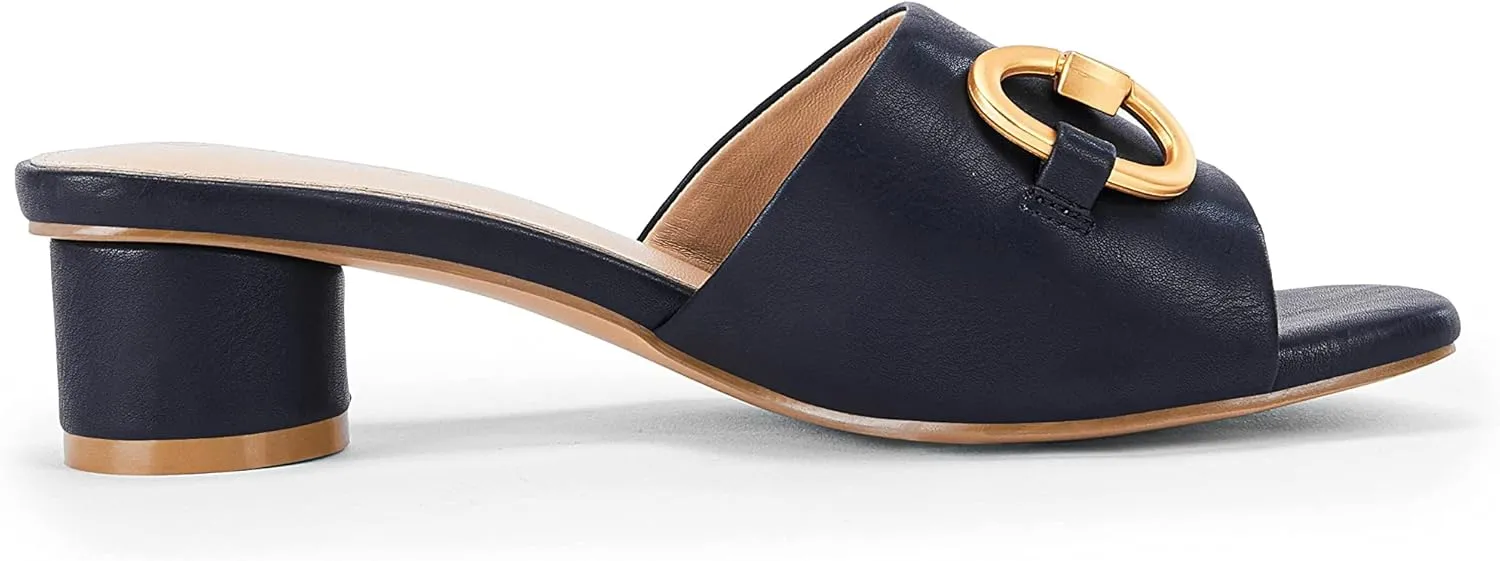 Coutgo Women's Slide Sandals Square Open Toe Slip on Comfortable Mules Block Low Heel Metal Chain Dressy Shoes