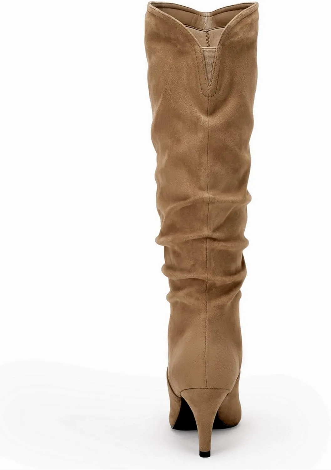 Coutgo Womens Slouchy Knee High Boots Wide Calf Kitten Heel Pointed Toe Pull On Long Boots Winter Shoes
