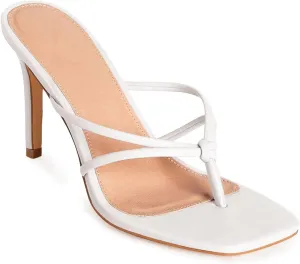 Coutgo Womens Strappy Heeded Sandals Square Toe Flip Flops Fashion Stiletto Thong Slip On Sandals