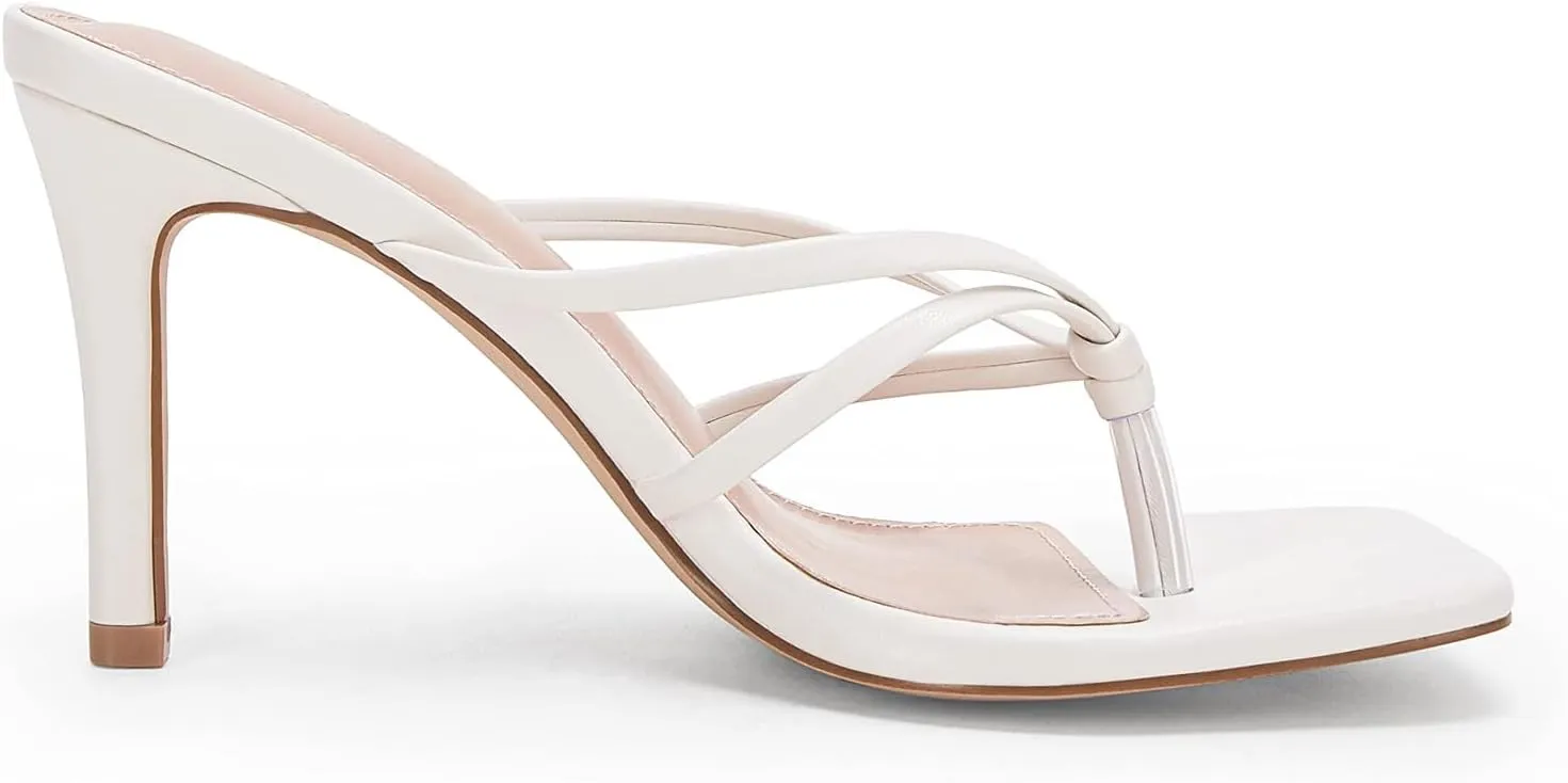 Coutgo Womens Strappy Heeded Sandals Square Toe Flip Flops Fashion Stiletto Thong Slip On Sandals