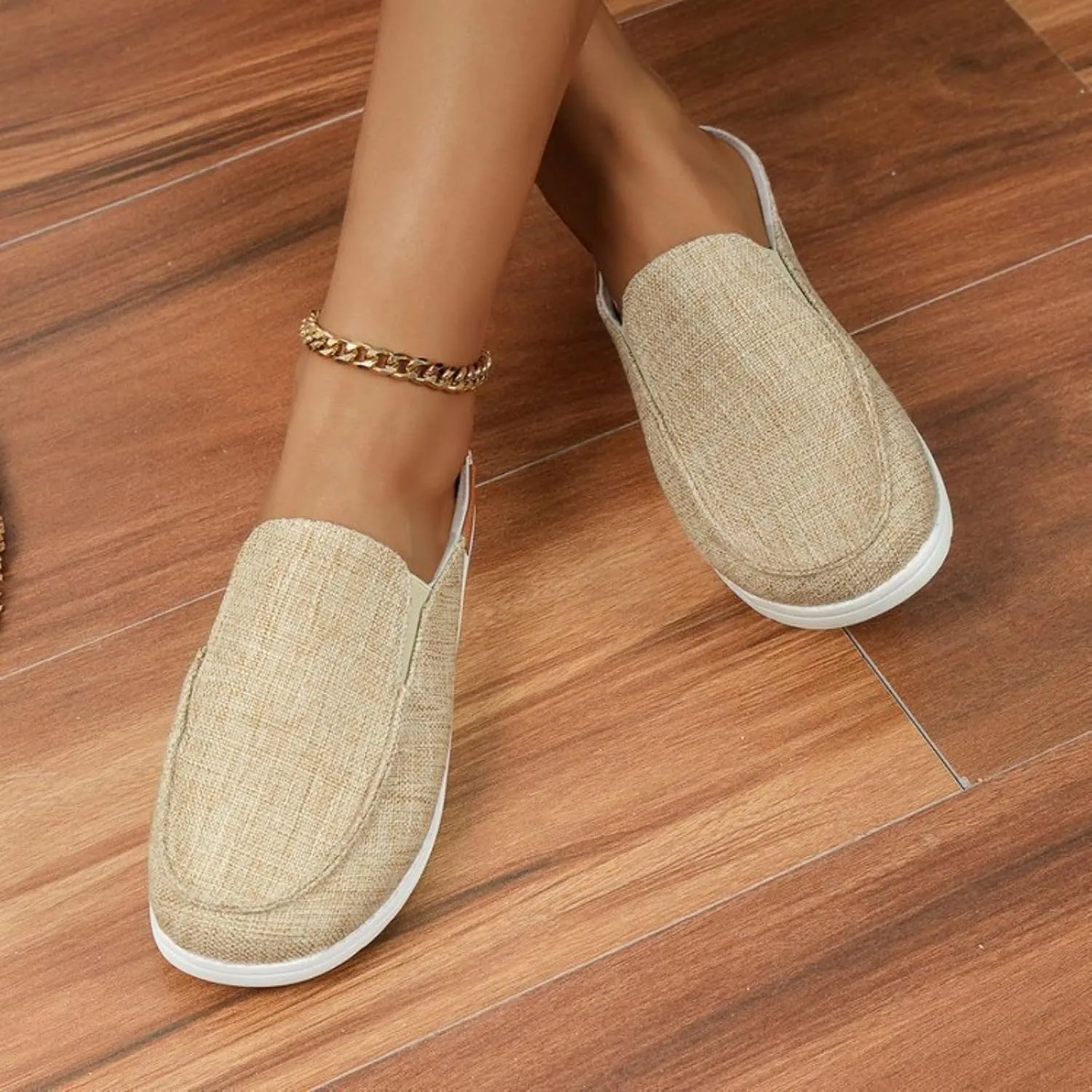 Cow Print Canvas Shoes for Women Closed Toe Slip On Flat Slippers Casual Comfortable Wide Width Print Sandals Breathable Lightweight Walking Mule Sneaker Loafer Going Out Outdoor Sports Loafers