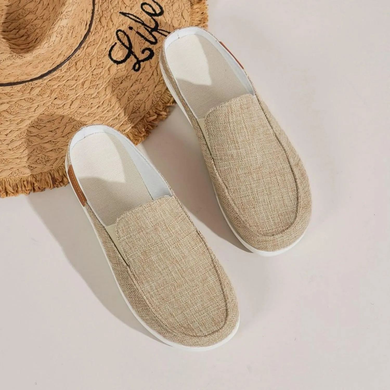 Cow Print Canvas Shoes for Women Closed Toe Slip On Flat Slippers Casual Comfortable Wide Width Print Sandals Breathable Lightweight Walking Mule Sneaker Loafer Going Out Outdoor Sports Loafers