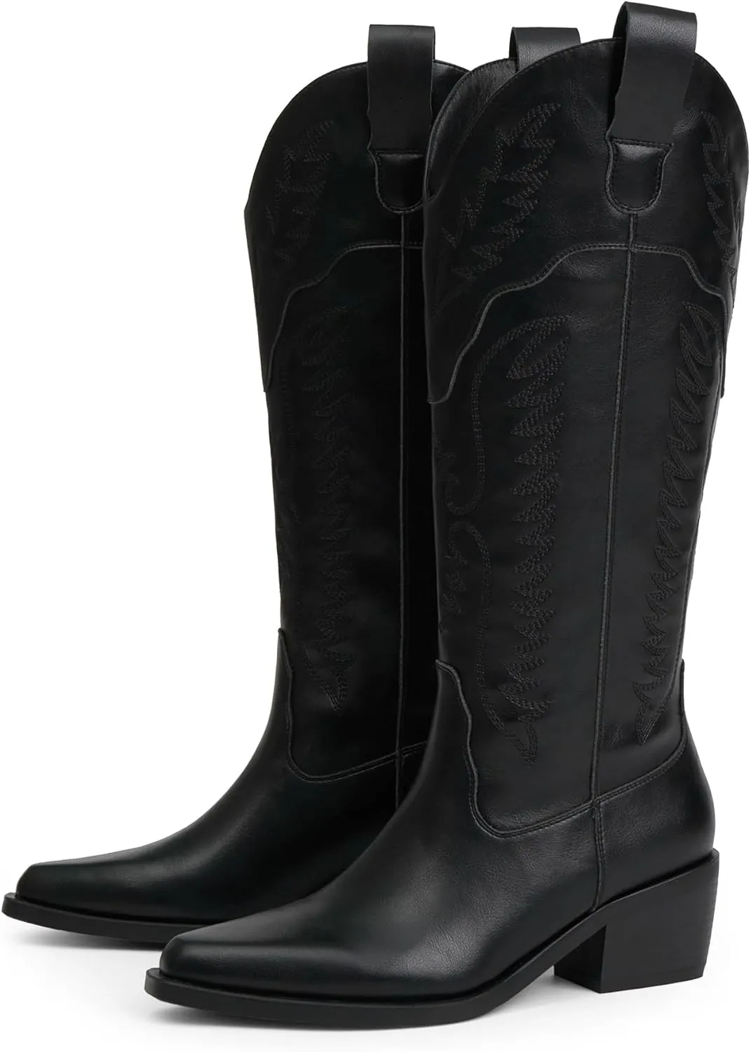 Cowboy Boots for Women Mid Calf Womens Cowgirl Boots for Girls Pointed Toe Slip on Chunky Heel Western Boot