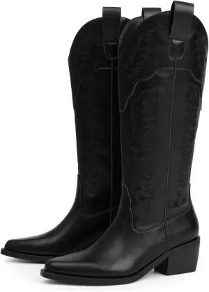 Cowboy Boots for Women Mid Calf Womens Cowgirl Boots for Girls Pointed Toe Slip on Chunky Heel Western Boot