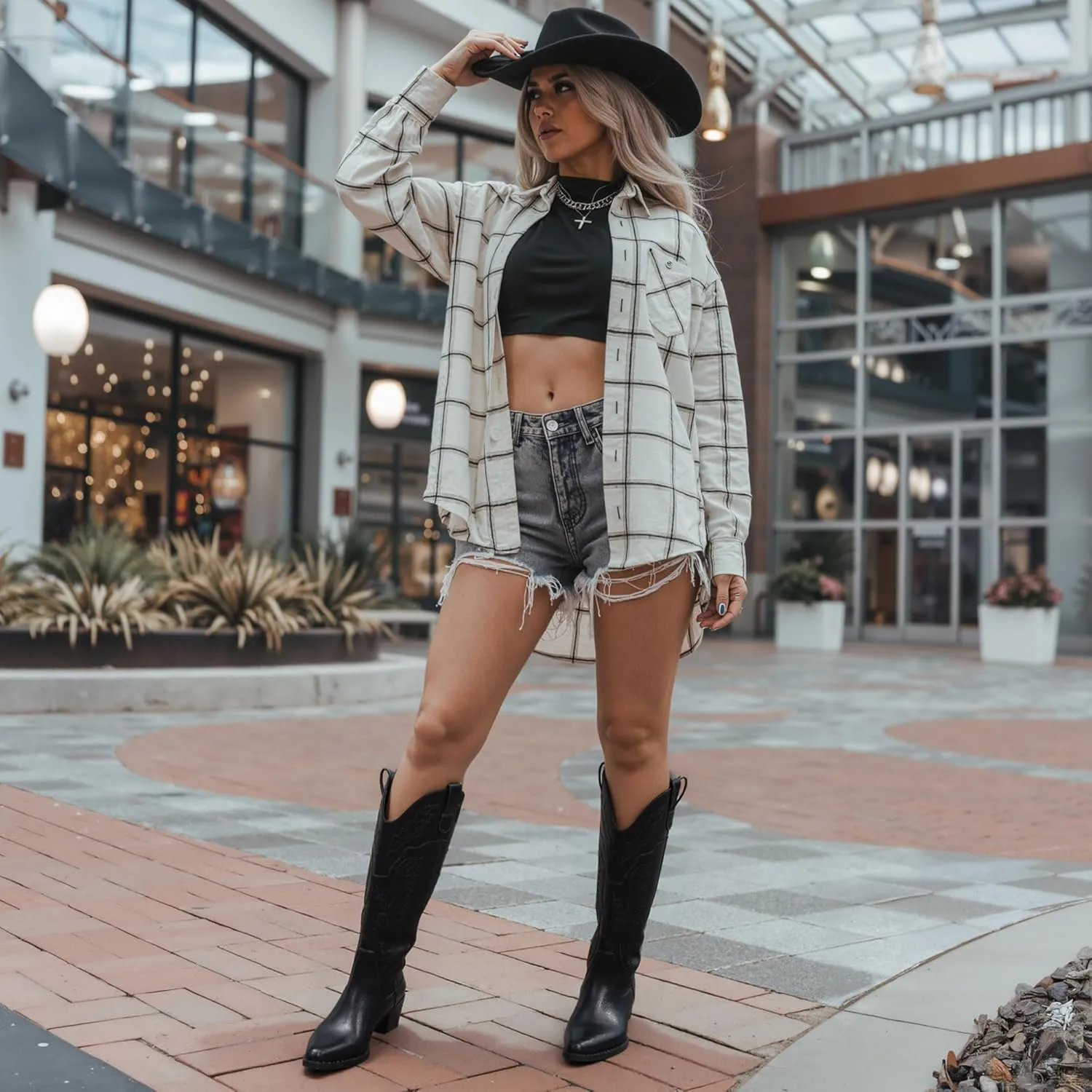 Cowboy Boots for Women Mid Calf Womens Cowgirl Boots for Girls Pointed Toe Slip on Chunky Heel Western Boot