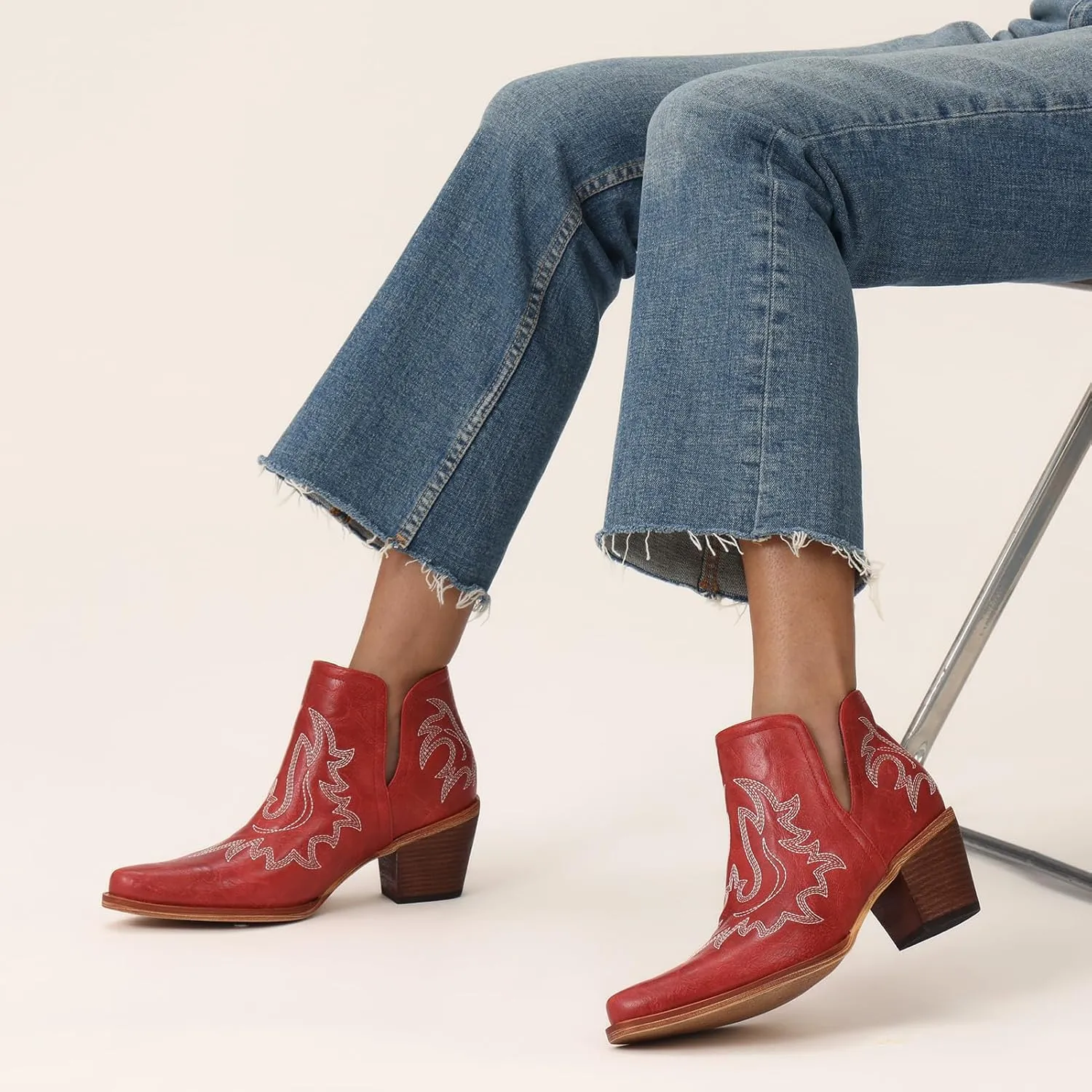 Cowboy Boots for Women - Western Ankle Boots, Chunky Heels Fall Short Booties (UNDERSIZE: PLEASE SELECT SIZE UP)