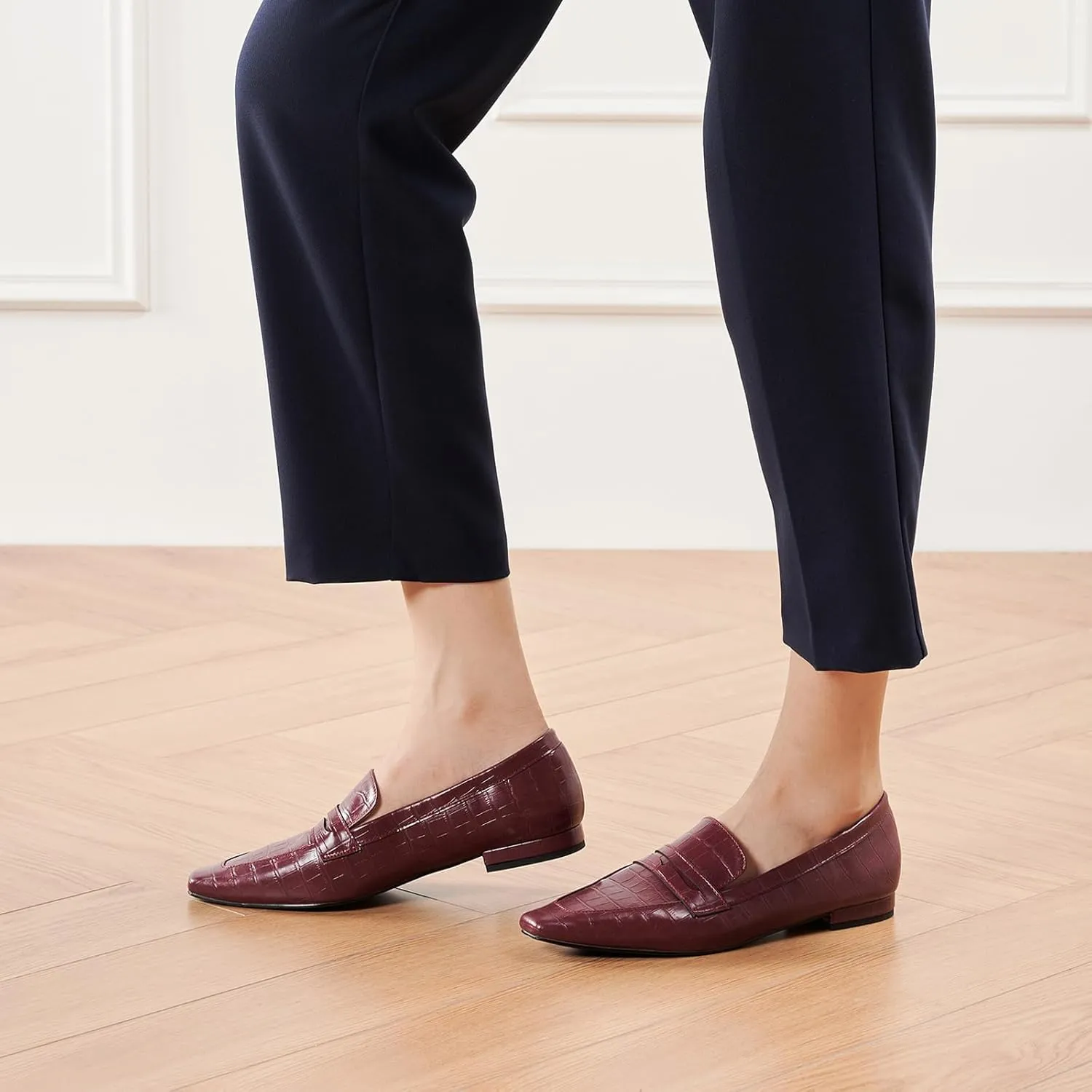 C.Paravano Penny Loafers for Women Formal Dress Square Toe Flats Slip on Loafer Shoes Comfort Loafer for Business Casual Wear