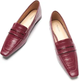 C.Paravano Penny Loafers for Women Formal Dress Square Toe Flats Slip on Loafer Shoes Comfort Loafer for Business Casual Wear