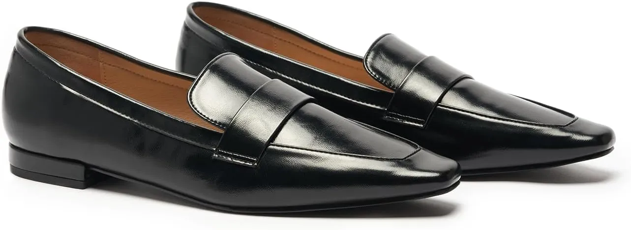 C.Paravano Women's Flat Loafers, Slip-on Penny Loafers for Formal & Casual Wear, Square Toe Comfort Flats for Office
