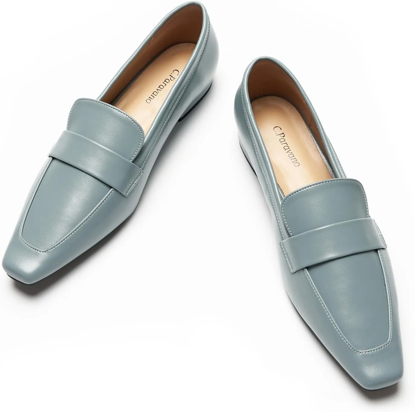 C.Paravano Women's Flat Loafers, Slip-on Penny Loafers for Formal & Casual Wear, Square Toe Comfort Flats for Office