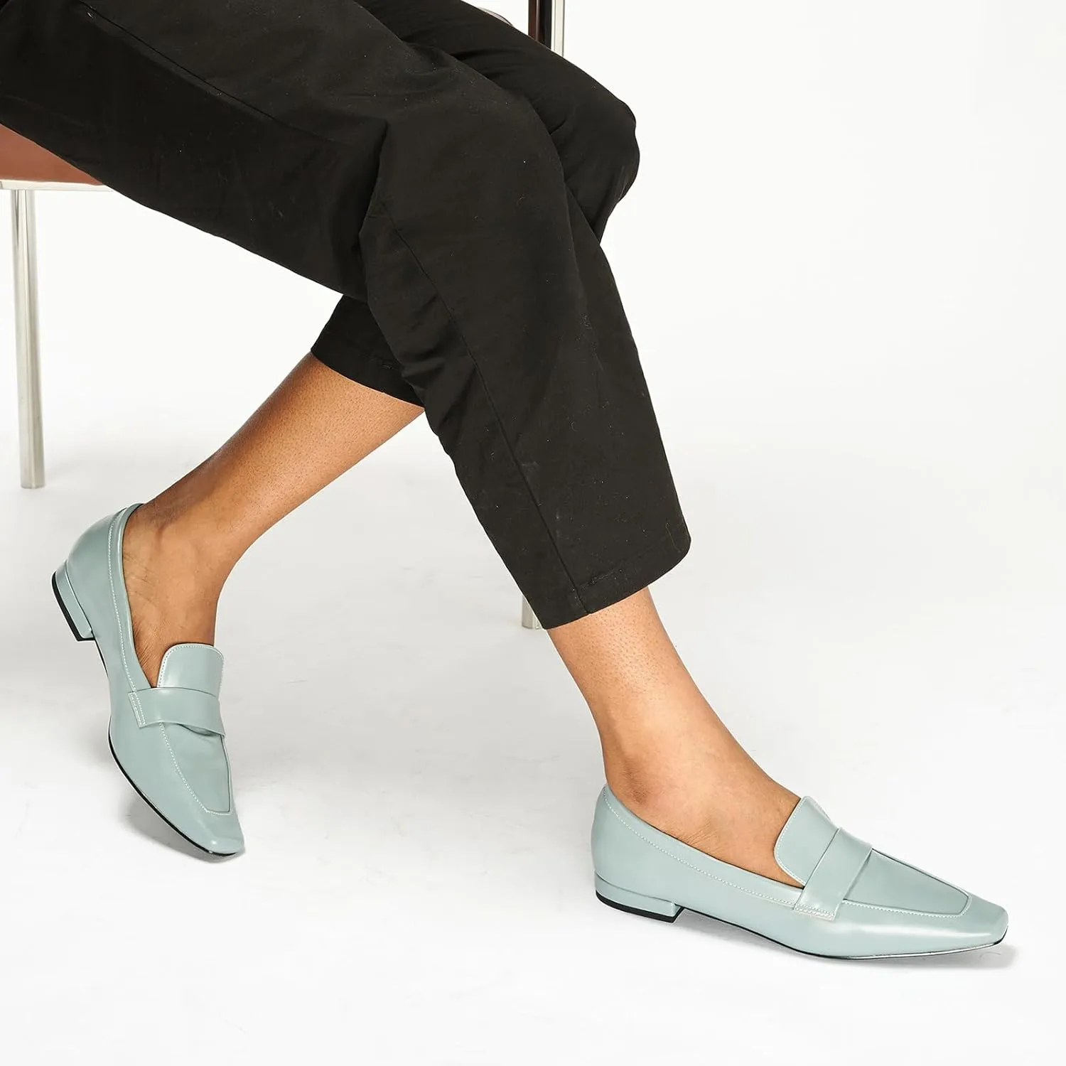 C.Paravano Women's Flat Loafers, Slip-on Penny Loafers for Formal & Casual Wear, Square Toe Comfort Flats for Office