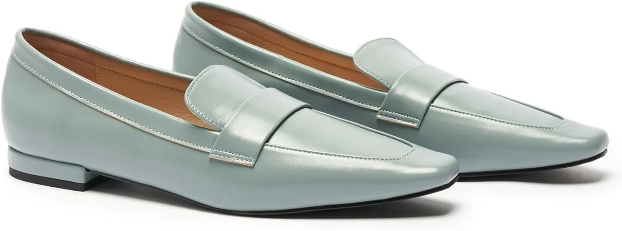 C.Paravano Women's Flat Loafers, Slip-on Penny Loafers for Formal & Casual Wear, Square Toe Comfort Flats for Office