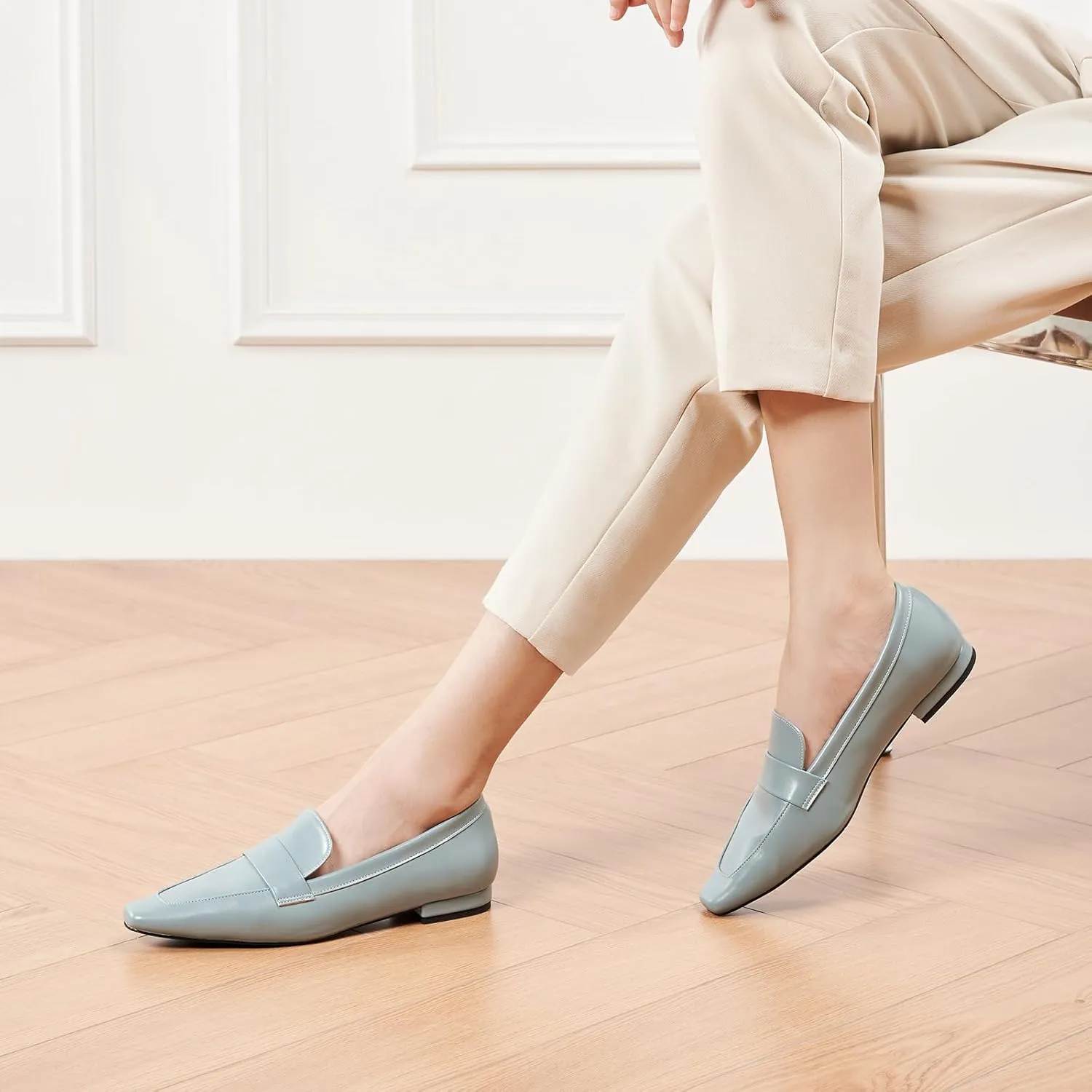 C.Paravano Women's Flat Loafers, Slip-on Penny Loafers for Formal & Casual Wear, Square Toe Comfort Flats for Office