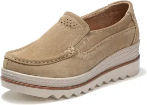 CrazySavage Women's Toning Rocker Walking Shoes Platform Suede Sneakers Slip On with Wedge Orthotic Insole Pain Relief Arch Support That