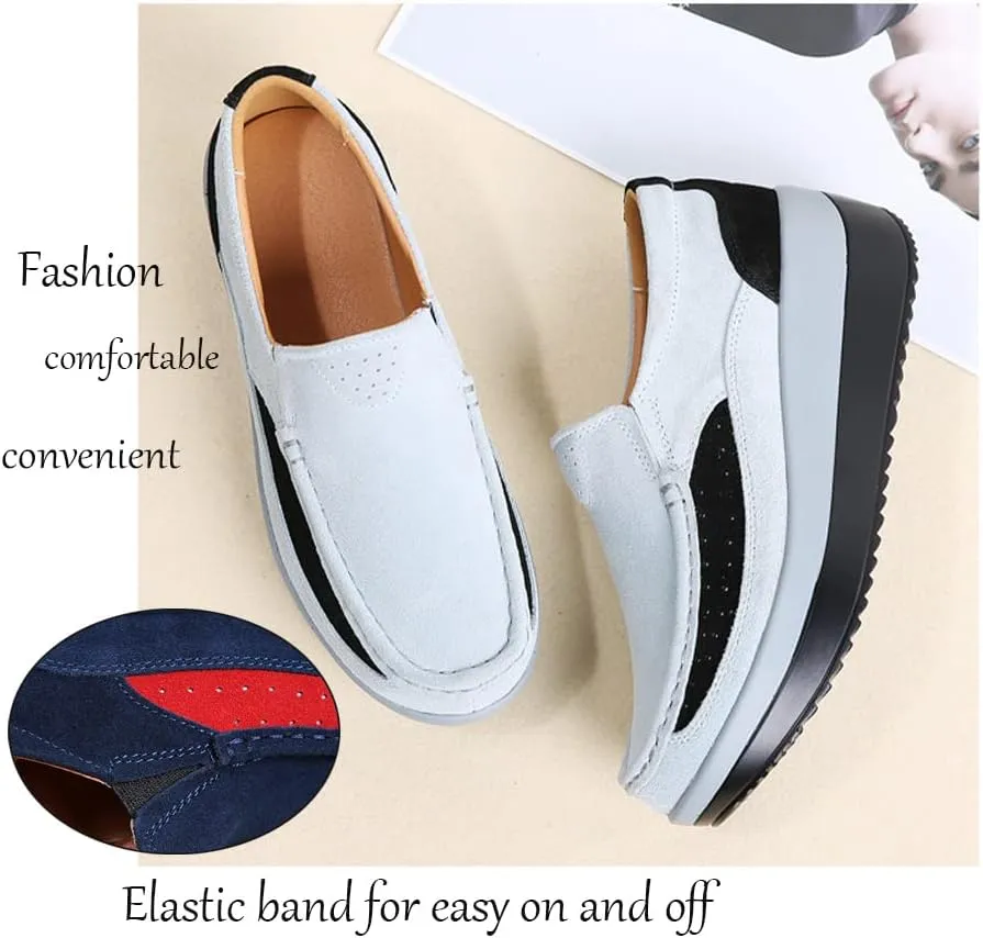 CrazySavage Women's Toning Rocker Walking Shoes Platform Suede Sneakers Slip On with Wedge Orthotic Insole Pain Relief Arch Support That