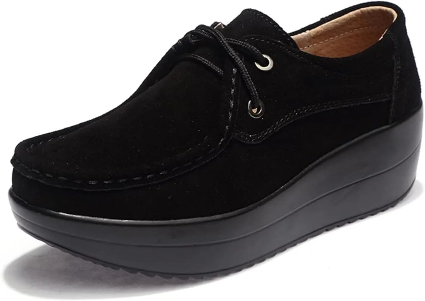 CrazySavage Women's Toning Rocker Walking Shoes Platform Suede Sneakers Slip On with Wedge Orthotic Insole Pain Relief Arch Support That