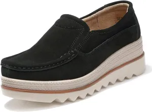 CrazySavage Women's Toning Rocker Walking Shoes Platform Suede Sneakers Slip On with Wedge Orthotic Insole Pain Relief Arch Support That