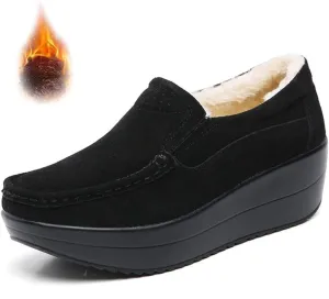 CrazySavage Women's Toning Rocker Walking Shoes Platform Suede Sneakers Slip On with Wedge Orthotic Insole Pain Relief Arch Support That