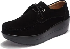 CrazySavage Women's Toning Rocker Walking Shoes Platform Suede Sneakers Slip On with Wedge Orthotic Insole Pain Relief Arch Support That