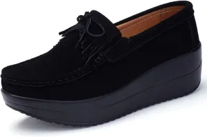 CrazySavage Women's Toning Rocker Walking Shoes Platform Suede Sneakers Slip On with Wedge Orthotic Insole Pain Relief Arch Support That
